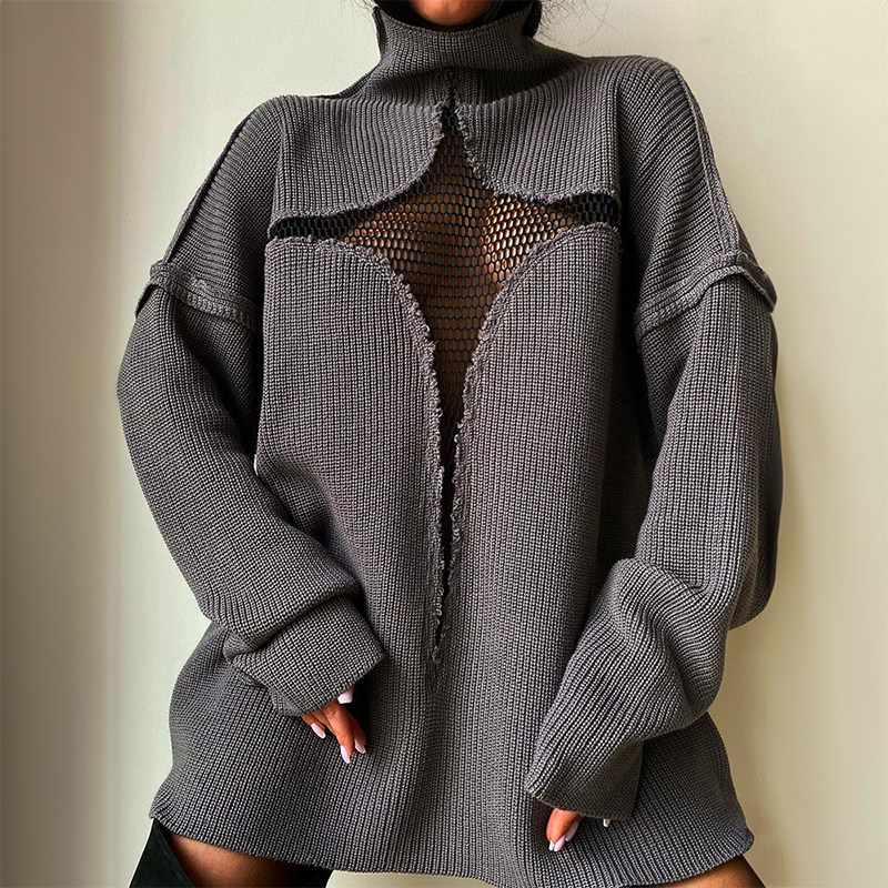 Y2K CULTURE MESH TURTLENECK SWEATER